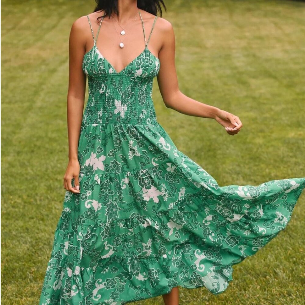 New Anthropologie Josephine Smocked Dress by Celandine- green Medium, retail 188
